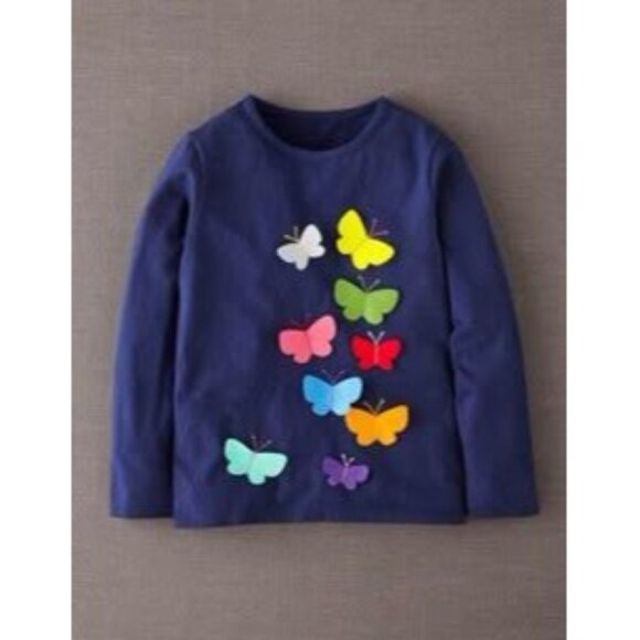 Mini Boden Blue Butterfly Felt Applique Tee, Size 2/3 - Picture 1 of 5
